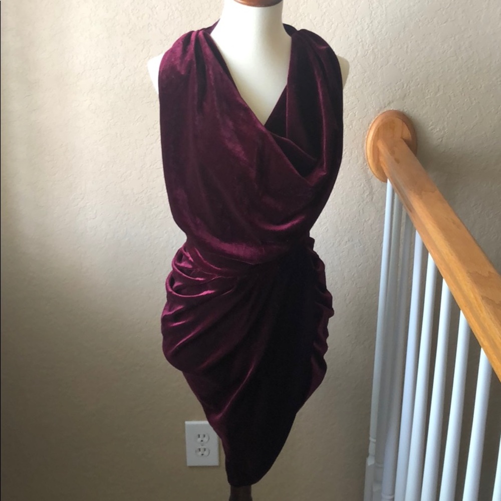 Velvet cowl neck mini dress